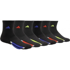 adidas Kids' Cushioned Stripe Crew Socks - 6 Black Pack