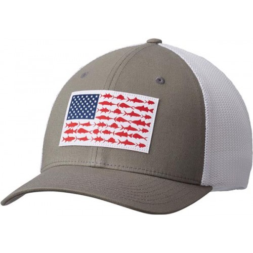 Columbia Men's PFG Mesh Ball Titanium/Fish Flag Cap Columbia Men's PFG Mesh Ball Titanium/Fish Flag Cap