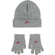 Nike Girls' Futura Beanie and Gloves Dk Grey Heather Set Nike Girls' Futura Beanie and Gloves Dk Grey Heather Set