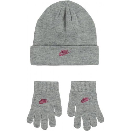 Nike Girls' Futura Beanie and Gloves Dk Grey Heather Set Nike Girls' Futura Beanie and Gloves Dk Grey Heather Set