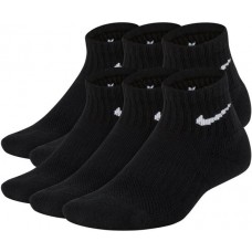 Nike Youth Performance Cushioned Training Quarter Socks - 6 Black/White Pack