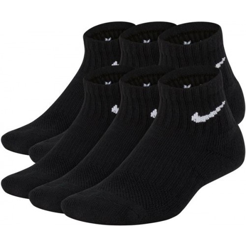 Nike Youth Performance Cushioned Training Quarter Socks - 6 Black/White Pack Nike Youth Performance Cushioned Training Quarter Socks - 6 Black/White Pack