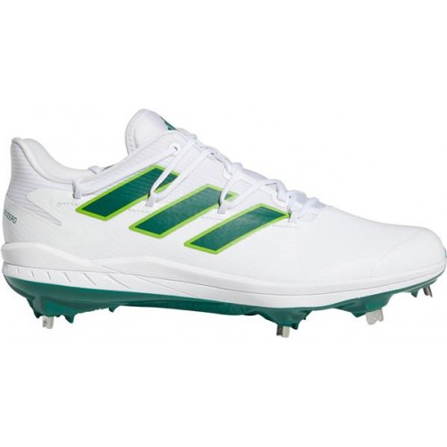 adidas Men's adizero Afterburner 8 Metal Baseball White/Green Cleats adidas Men's adizero Afterburner 8 Metal Baseball White/Green Cleats