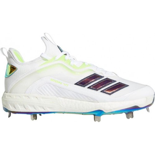 adidas Men's Icon 6 Boost Prism Metal Baseball White/Silver Cleats adidas Men's Icon 6 Boost Prism Metal Baseball White/Silver Cleats