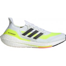 adidas Men's Ultraboost 21 Running White/Yellow Shoes adidas Men's Ultraboost 21 Running White/Yellow Shoes