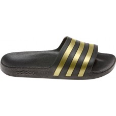 adidas Women's Adilette Aqua Black/Metallic Gold Slides
