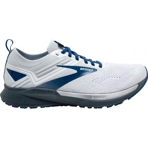 Brooks Men's Ricochet 3 Running White/Grey/Blue Shoes Brooks Men's Ricochet 3 Running White/Grey/Blue Shoes