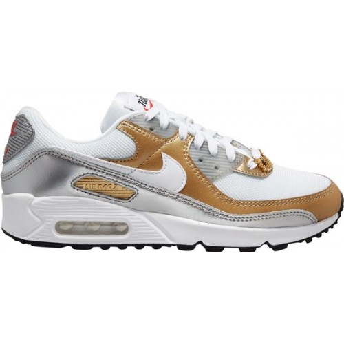 Nike Women's Air Max 90 White/White/Metallic Gold Shoes Nike Women's Air Max 90 White/White/Metallic Gold Shoes
