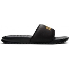 Nike Women's Benassi Just Do It Text Black/Metallic Gold Slides