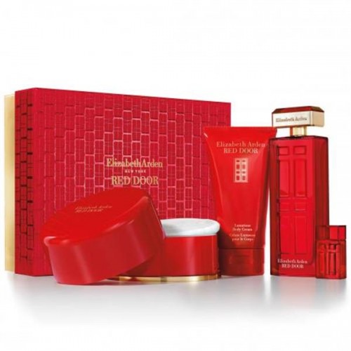 Red Door 4 Pcs Set: 3.4 Edt Sp + 5 Ml Parfum Mini + 5 Oz Body Lotion + 2.6 Dusting Powder Red Door 4 Pcs Set: 3.4 Edt Sp + 5 Ml Parfum Mini + 5 Oz Body Lotion + 2.6 Dusting Powder