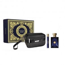 Versace Dylan Blue 3 Pcs Set For Men: 3.4 Eau de Toillette Spray + 0.3 Eau de Toilette Spray + Black Trousse
