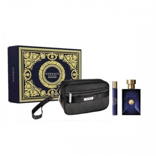 Versace Dylan Blue 3 Pcs Set For Men: 3.4 Eau de Toillette Spray + 0.3 Eau de Toilette Spray + Black Trousse Versace Dylan Blue 3 Pcs Set For Men: 3.4 Eau de Toillette Spray + 0.3 Eau de Toilette Spray + Black Trousse