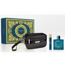 Versace Eros 3 Pcs Set For Men: 3.4 Eau de Toilette Spray + 10 Ml Eau de Toilette Travel Spray + Trousse (Picture Box)