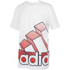 adidas Boys' Badge of Sport 3D Wraparound White/Vivid Red T-Shirt