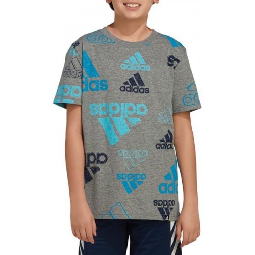 adidas Boys' Brand Love Heathered Sketch Charcoal Grey Heather T-Shirt adidas Boys' Brand Love Heathered Sketch Charcoal Grey Heather T-Shirt