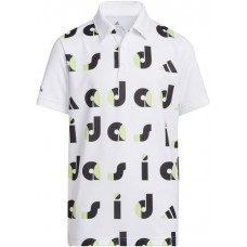 adidas Boy's Graphic Print Golf Black/Pulse Lime/White Polo