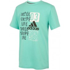 adidas Boys' Three Stripe Life Acid Mint/White/Blue Oxid T-Shirt adidas Boys' Three Stripe Life Acid Mint/White/Blue Oxid T-Shirt