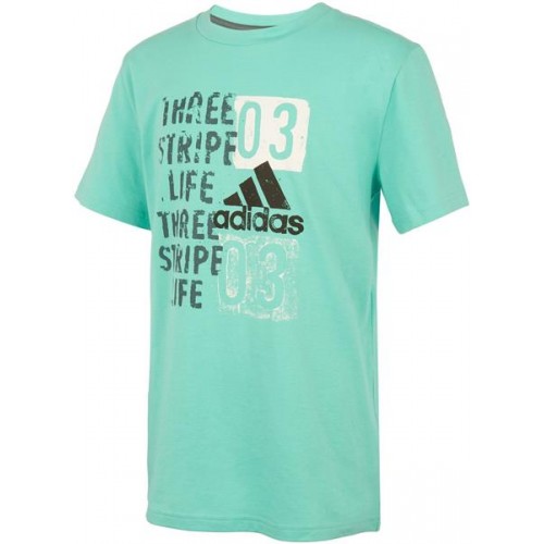 adidas Boys' Three Stripe Life Acid Mint/White/Blue Oxid T-Shirt adidas Boys' Three Stripe Life Acid Mint/White/Blue Oxid T-Shirt