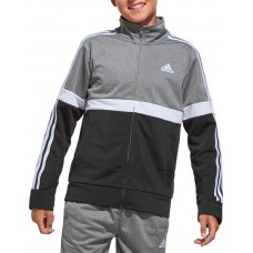 adidas Boys' Zip Front Split Logo Tricot Charcoal Heather Jacket adidas Boys' Zip Front Split Logo Tricot Charcoal Heather Jacket