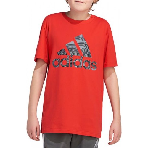 adidas Kids' Badge of Sport Short Sleeve Vivid Red Shirt adidas Kids' Badge of Sport Short Sleeve Vivid Red Shirt