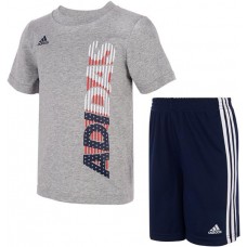 adidas Kids' Graphic T-Shirt Short Medium Heather Grey Set adidas Kids' Graphic T-Shirt Short Medium Heather Grey Set