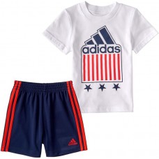 adidas Kids' Graphic T-Shirt Short White/Collegiate Navy Set