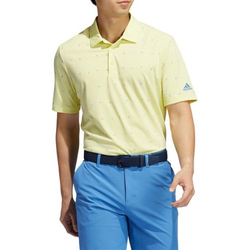 Adidas Men's All Over Print Primegreen Golf Pulse Yellow Mel/ Blue Polo Adidas Men's All Over Print Primegreen Golf Pulse Yellow Mel/ Blue Polo