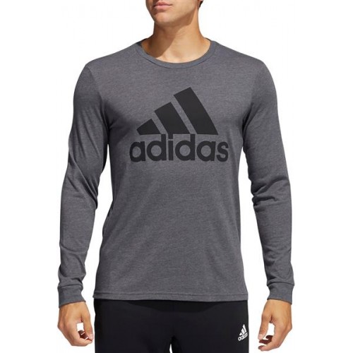 adidas Men's Basic Badge of Sport Long Sleeve Dark Grey Heather Shirt adidas Men's Basic Badge of Sport Long Sleeve Dark Grey Heather Shirt