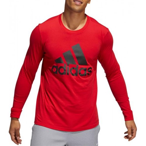 adidas Men's Basic Badge of Sport Long Sleeve Scarlet Shirt adidas Men's Basic Badge of Sport Long Sleeve Scarlet Shirt