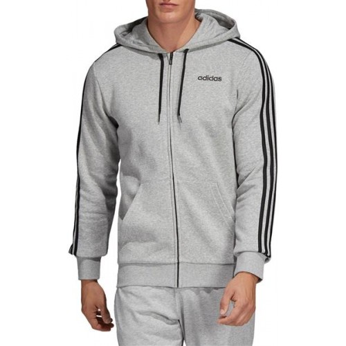 adidas Men's Essentials 3-Stripes Full Zip Grey/Black Hoodie adidas Men's Essentials 3-Stripes Full Zip Grey/Black Hoodie