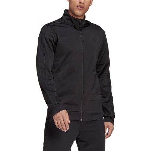 adidas Men's Essentials 3-Stripes Tricot Track Black/Black Jacket adidas Men's Essentials 3-Stripes Tricot Track Black/Black Jacket