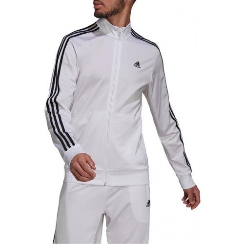 adidas Men's Essentials 3-Stripes Tricot Track White/Black Jacket adidas Men's Essentials 3-Stripes Tricot Track White/Black Jacket