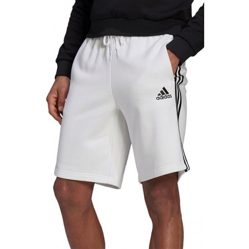 Adidas Men's Essentials Fleece 3-Striped White/Black Shorts Adidas Men's Essentials Fleece 3-Striped White/Black Shorts