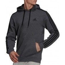 adidas Men's Essentials Fleece 3-Stripes Dark Grey Heather/Black Hoodie