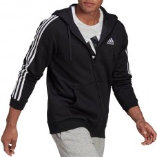 adidas Men's Essentials Fleece 3-Stripes Full Zip Black Hoodie