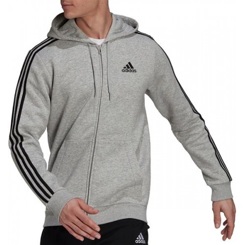 adidas Men's Essentials Fleece 3-Stripes Full Zip Medium Grey Heather Hoodie adidas Men's Essentials Fleece 3-Stripes Full Zip Medium Grey Heather Hoodie