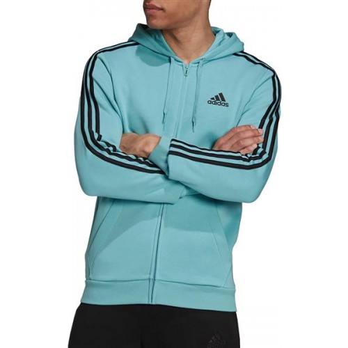 adidas Men's Essentials Fleece 3-Stripes Full Zip Mint Hoodie adidas Men's Essentials Fleece 3-Stripes Full Zip Mint Hoodie