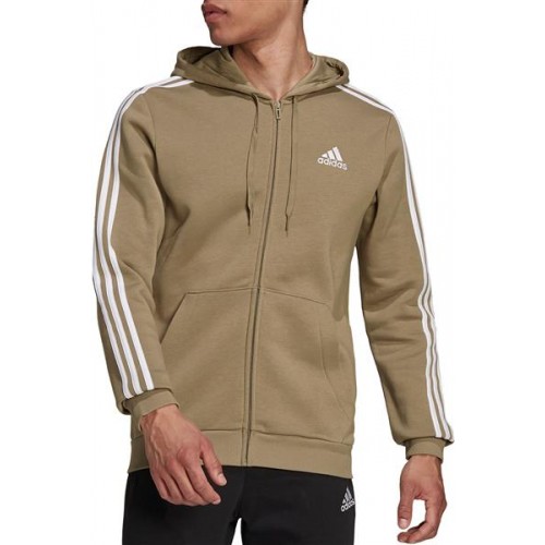 adidas Men's Essentials Fleece 3-Stripes Full Zip Orbit Green Hoodie adidas Men's Essentials Fleece 3-Stripes Full Zip Orbit Green Hoodie