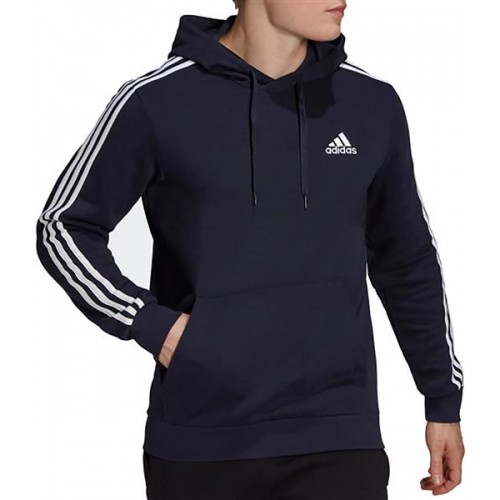 adidas Men's Essentials Fleece 3-Stripes Ink/White Hoodie adidas Men's Essentials Fleece 3-Stripes Ink/White Hoodie