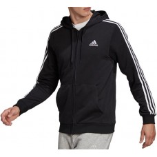 adidas Men's Essentials French Terry 3-Stripes Full Zip Black/White Hoodie