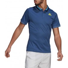 adidas Men's Freelift HEAT.RDY Polo Tennis Crew Blue/Acid Yellow Shirt