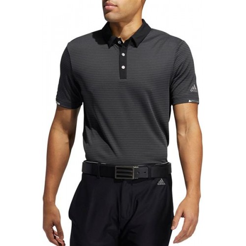 adidas Men's HEAT.RDY Micro Stripe Golf Carbon/Black Polo adidas Men's HEAT.RDY Micro Stripe Golf Carbon/Black Polo