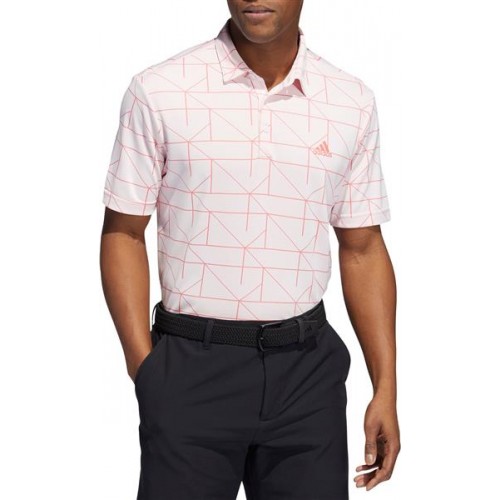 adidas Men's Jacquard Primegreen Golf Almost Pink/Semi Turbo Polo adidas Men's Jacquard Primegreen Golf Almost Pink/Semi Turbo Polo