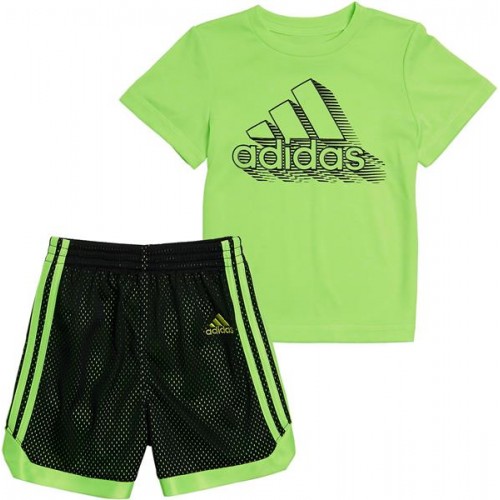 adidas Toddler Boys' Short Sleeve T-Shirt and Mesh Shorts Black Set adidas Toddler Boys' Short Sleeve T-Shirt and Mesh Shorts Black Set