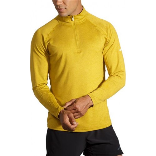 Brooks Men's Dash 1/2 Zip Long Sleeve Heather Golden Hour Top Brooks Men's Dash 1/2 Zip Long Sleeve Heather Golden Hour Top