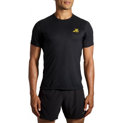 Brooks Men's Distance Graphic Short Sleeve Running Black/Golden Hour T-Shirt Brooks Men's Distance Graphic Short Sleeve Running Black/Golden Hour T-Shirt