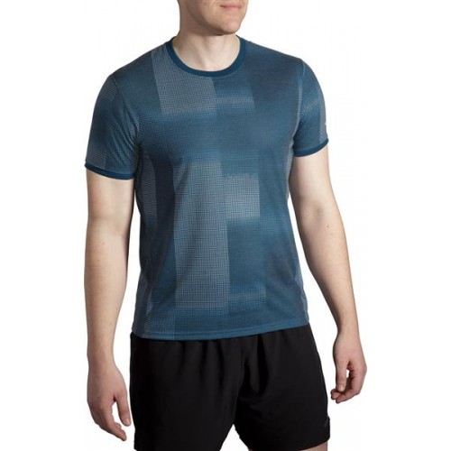 Brooks Men's Distance Graphic Short Sleeve Running Indigo Rush Altitude Prnt T-Shirt Brooks Men's Distance Graphic Short Sleeve Running Indigo Rush Altitude Prnt T-Shirt