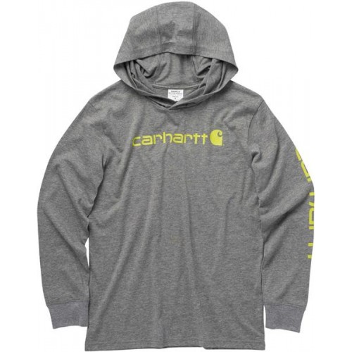 Carhartt Boy's Knit Hooded Long Sleeve Graphic Charcoal Grey Heather T-Shirt Carhartt Boy's Knit Hooded Long Sleeve Graphic Charcoal Grey Heather T-Shirt