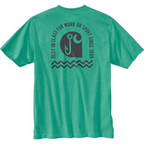 Carhartt Men's Fishing Graphic Short Sleeve Sea Green Heather T-Shirt Carhartt Men's Fishing Graphic Short Sleeve Sea Green Heather T-Shirt
