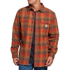 Carhartt Men's Loose Fit Heavyweight Long Sleeve Flannel Plaid Carhartt Brown Shirt